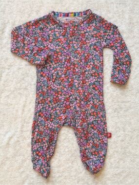 Magnetic Me Slate Blue Floral Footie Sleeper 0-3M Baby Girl Modal Coral Pink